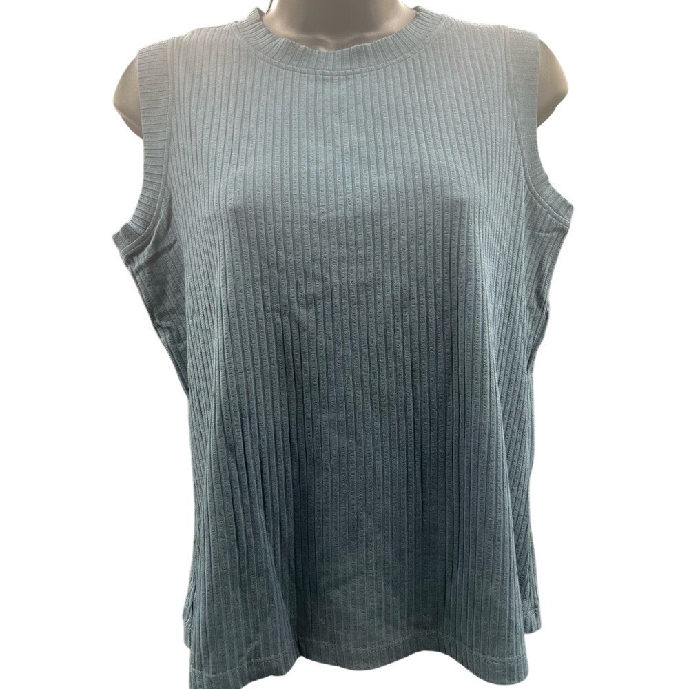 Of Mercer Womens Ribbed Sleeveless Crew Neck Top Blue Green Style Size L